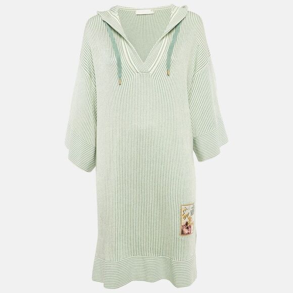 Zimmermann Green/white Acacia Stripe Knit Hooded Mini Dress L - Picture 1 of 7